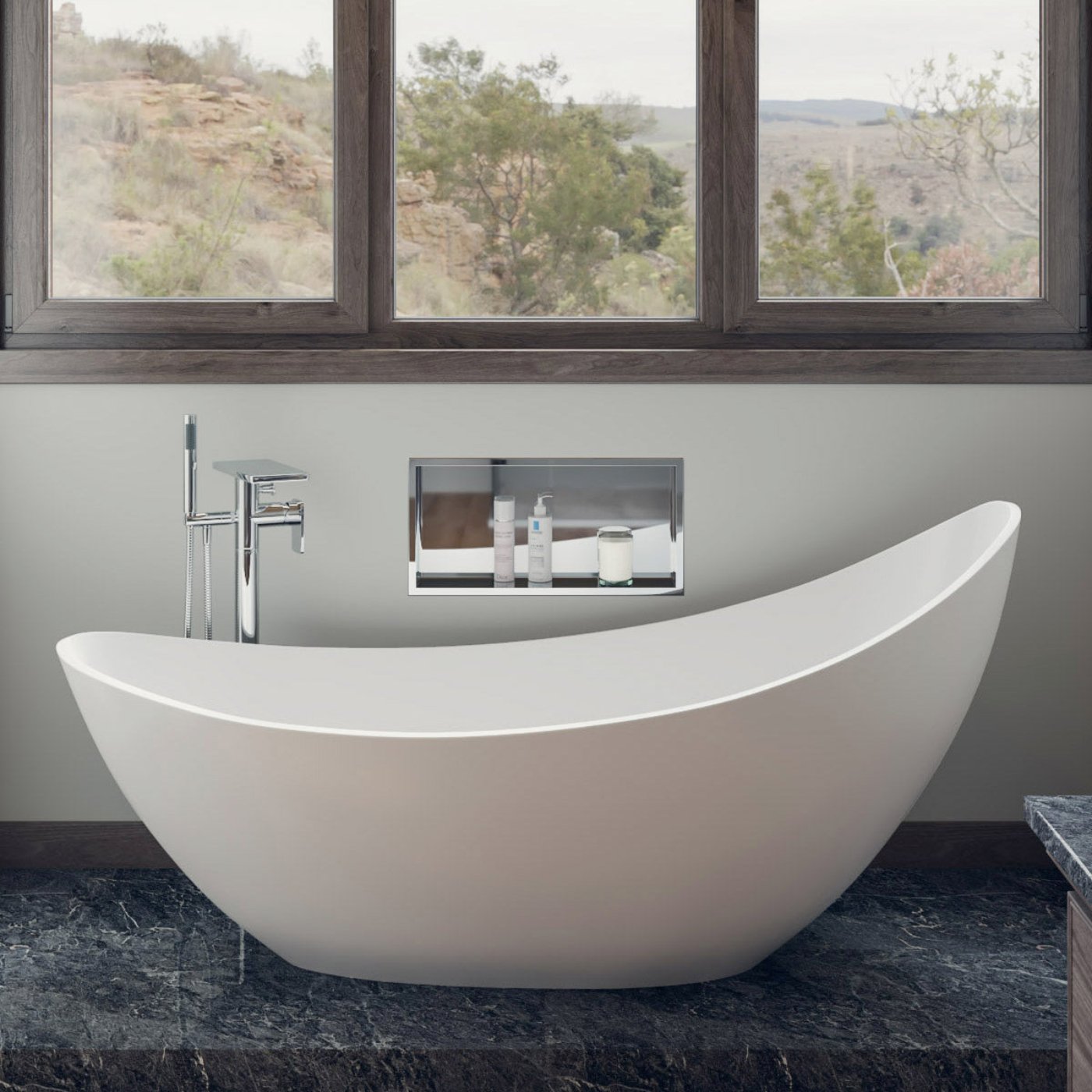 ALFI 73" White Solid Surface Smooth Resin Freestanding Slipper Soaking Bathtub - AB9951
