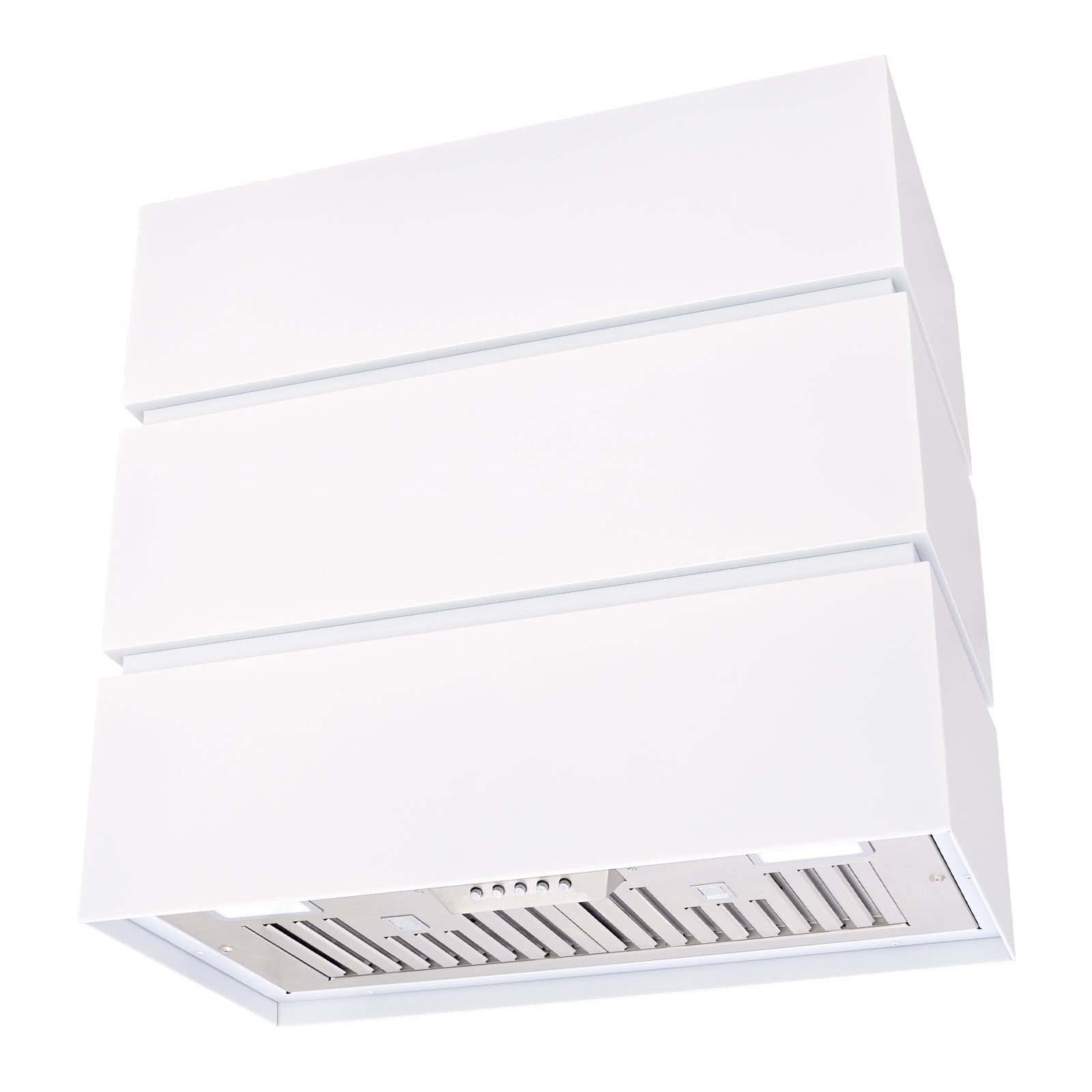 Akicon 30" Stainless Steel Range Hood, 3 Stacks Modern Box Kitchen Hood with Powerful Vent Motor, Wall Mount, 30”W*30”H*14"D, Signal White - AK-HS30L-SW