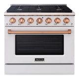 Akicon 36" Slide-in Freestanding Professional Style Gas Range with 5.2 Cu. Ft. Oven, 6 Burners, Convection Fan, Cast Iron Grates. White & Copper - AK-JK36A1-WC