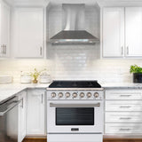 Akicon 36" Slide-in Freestanding Professional Style Gas Range with 5.2 Cu. Ft. Oven, 6 Burners, Convection Fan, Cast Iron Grates. White & Stainless Steel - AK-JK36A1-WS