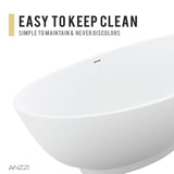 Anzzi Ala 6.2 ft. Solid Surface Center Drain Freestanding Bathtub in Matte White FT-AZ508 - FT-AZ508
