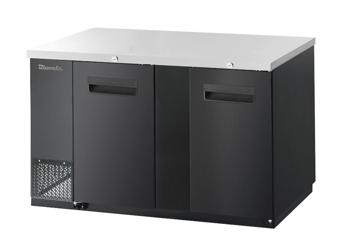 Blue Air V| 69" Wide 2 Door Black Vinyl Stainless Steal Back Bar - BBB69-3B-HC