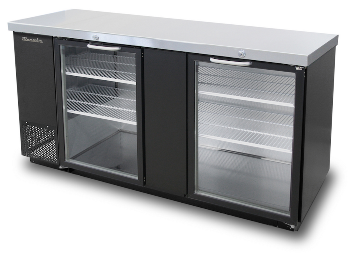 Blue Air | 69" Wide 2 Door Black Vinyl Stainless Steal Back Bar - BBB69-3BG-HC
