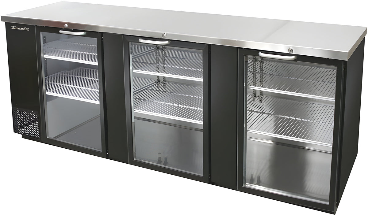 Blue Air  | 90" Wide 3 Door Black Viny Stainless Steal Back Bar - BBB90-4BG-HC
