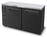 Blue Air | 60" Wide Narrow 2 Door Black Vinyl Stainless Steal Back Bar -  BNB-60BT-HC