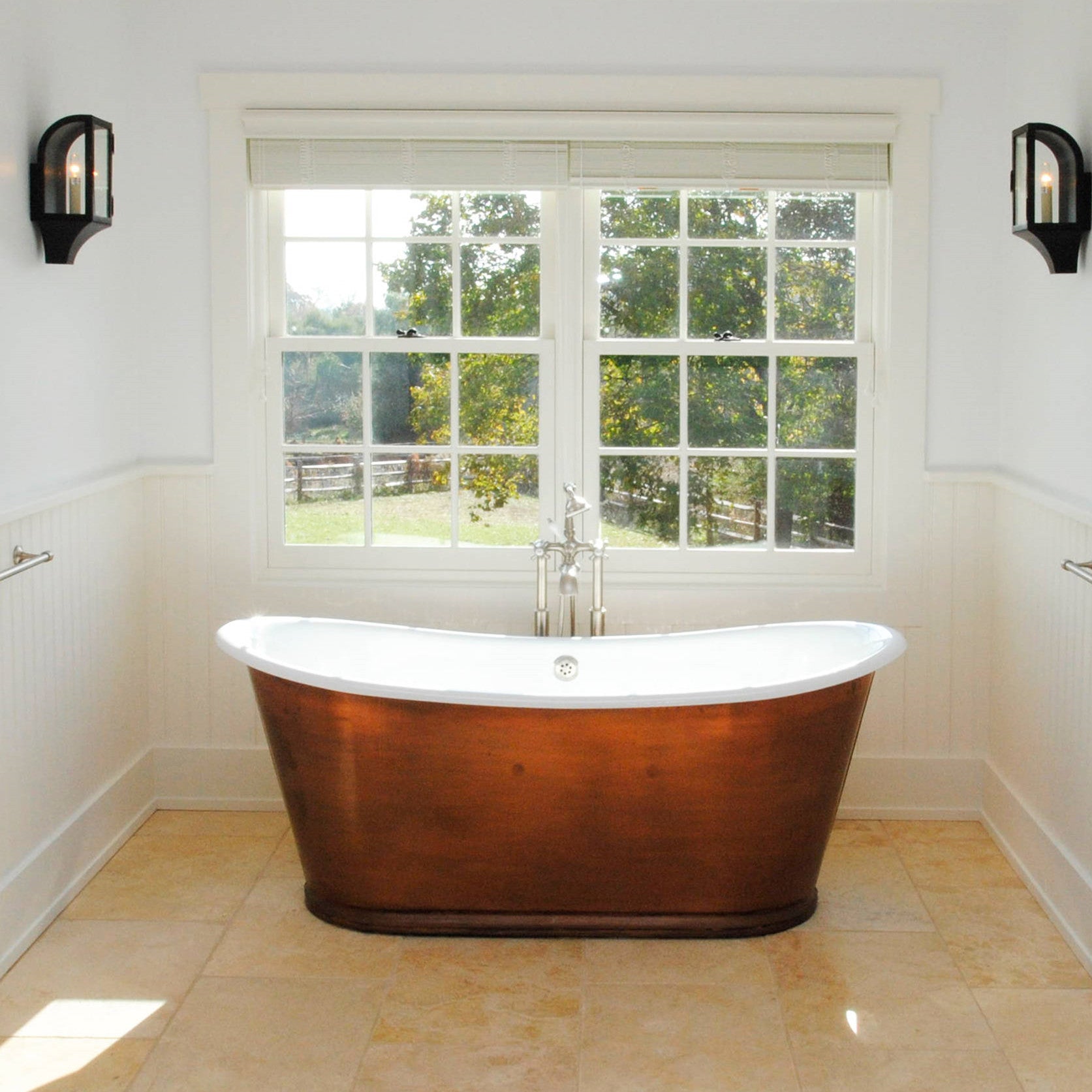 Akicon Copper Double-Slipper Roll-Top Bathtub w/Pedestal AKB70006-C
