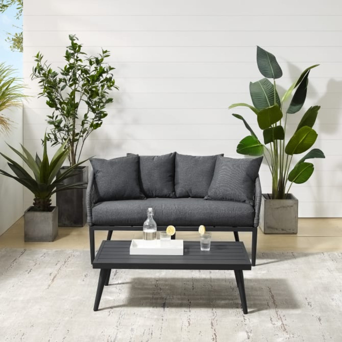 Crosley Dover 2pc Outdoor Rope Conversation Set Charcoal and Matte Black - CO7330MB-CL