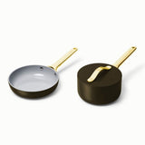 Caraway Deluxe Cookware Set in Black with Gold Handles