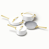 Caraway Deluxe Cookware Set in White with Gold Handles