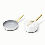 Caraway Deluxe Cookware Set in White with Gold Handles