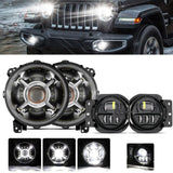 Auxbeam 9'' Round 100W LED Headlights with DRL & 4 Inch 30W LED Fog Lights with Adapter Ring for Jeep Wrangler JL 2018-2019 - GP00007533