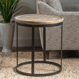 Crestview Collection Bengal Manor 22" x 22" x 24" Occasional Mango Wood And Metal Round End Table In Natural Wood and Black Finish - CVFNR465