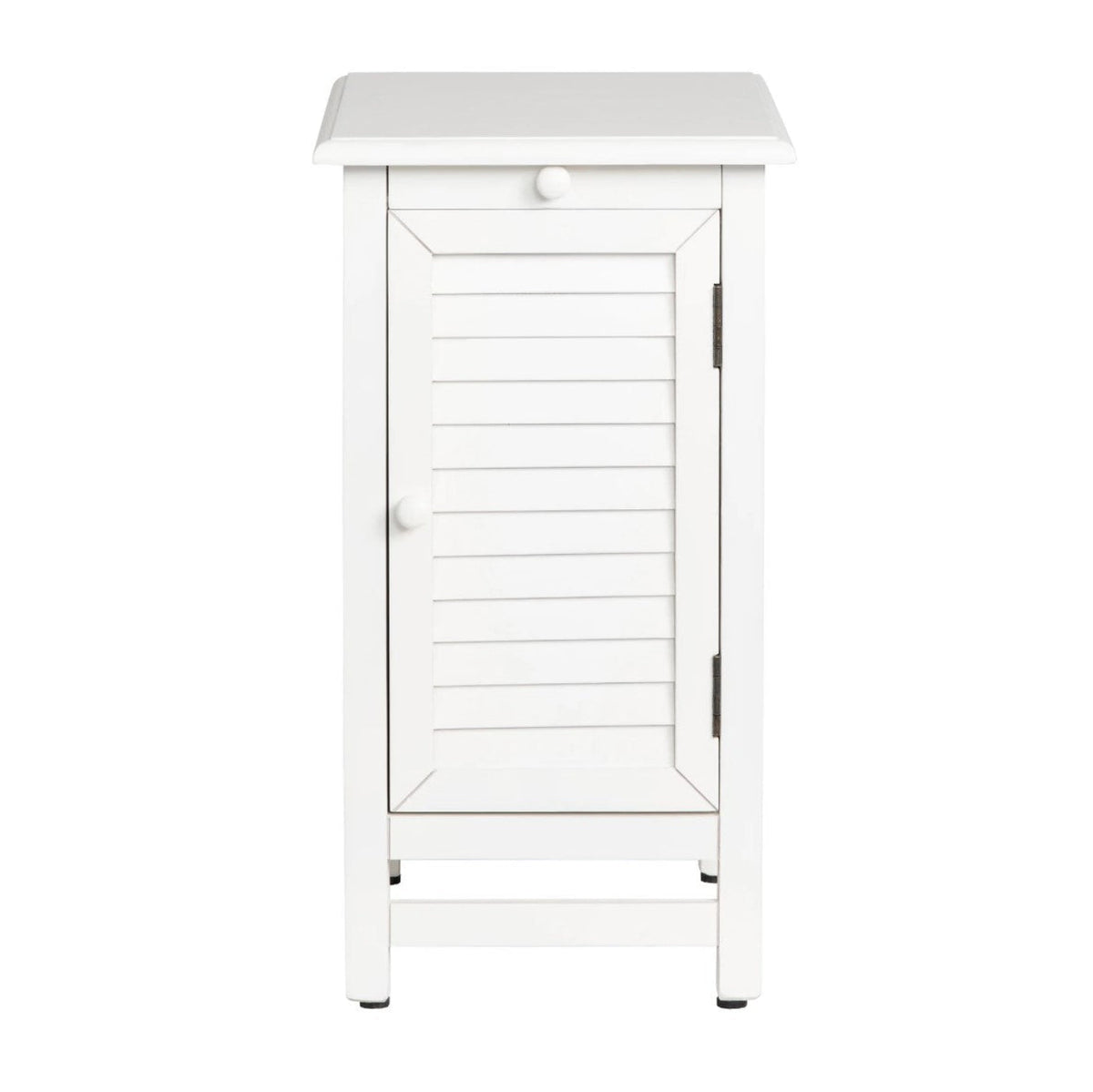 Crestview Collection Cape May 13" x 19" x 24" Traditional Wood Shutter Door and 1-Pull Shelf Chairside Table In Cottage White Finish - CVFZR1738