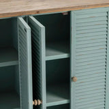 Crestview Collection Clearwater 63" x 12" x 36" 6-Louvered-Door Coastal Blueish Gray Wood Sea Wash Sideboard With Wood Top - CVFZR4560