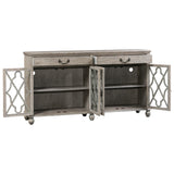 Crestview Collection Hawthorne Estate 72" x 18" x 39" 2-Drawer 4-Door Traditional Gray Wood Fretwork Sideboard - CVFVR8015