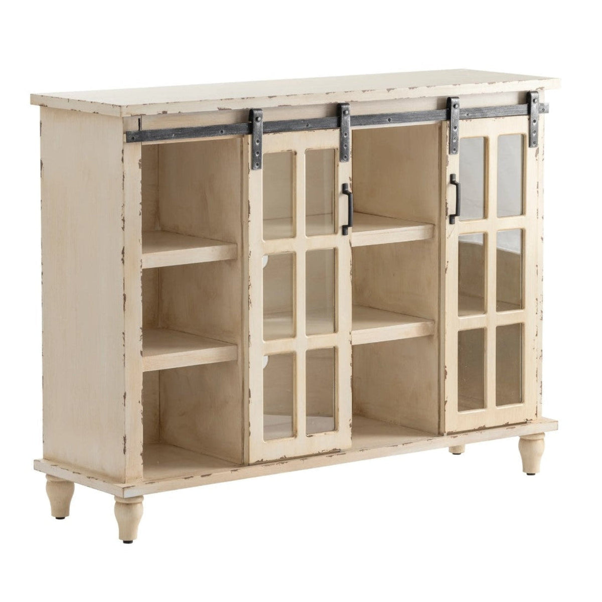 Crestview Collection Magnolia 48" x 14" x 36" 2-Door Traditional Metal And Wood  - CVFZR3519Sliding Console In Antique White Finish