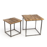 Park Hill Collection Lodge Railway Wood and Iron Nested Side Tables, Set of 2  - EFT06055
