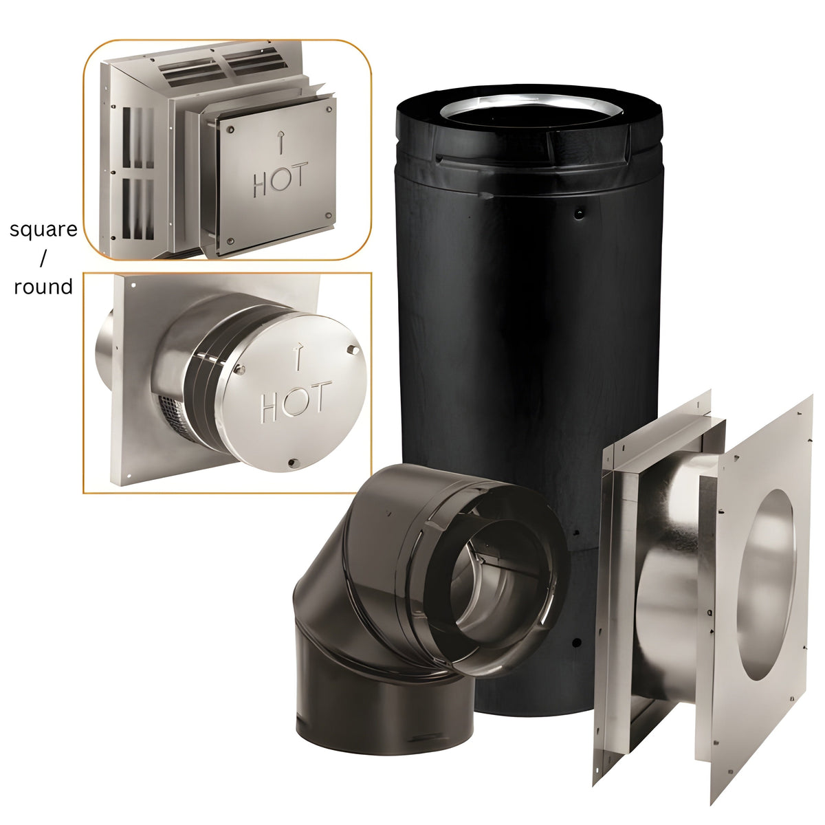 Duravent External Wall Venting Package "up and out" configuration with horizontal termination cap