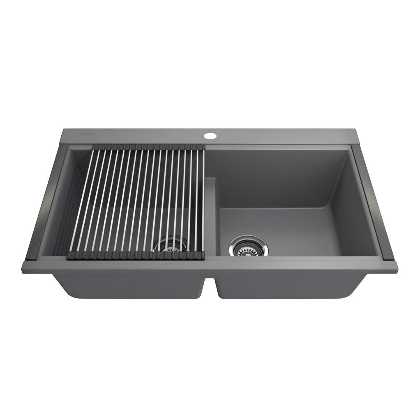 Bocchi 34" Undermount Double Bowl Composite Workstation Kitchen Sink with Covers in Metallic Black - 1618-505-0126HP