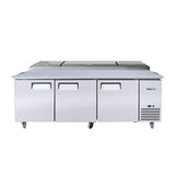 Frigos FGA-PZPT-3D-93 93" Three Solid Door Refrigerated Pizza Prep Table (12) 1/3 size pans - FGA-PZPT-3D-93
