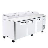 Frigos FGA-PZPT-3D-93 93" Three Solid Door Refrigerated Pizza Prep Table (12) 1/3 size pans - FGA-PZPT-3D-93