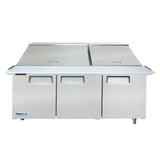 Frigos FGA-SPT-30P-73-MT 73" Three Door Mega Top Refrigerator Sandwich Prep Table (30) 1/6 size pans - FGA-SPT-30P-73-MT