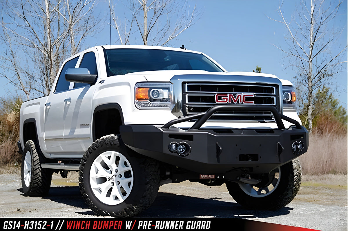 Fab Fours GS14-F3152-1 GMC Sierra 1500 2014-2015 Premium Front Bumper Sensor Winch Ready with Pre-Runner Guard - GS14-F3152-1