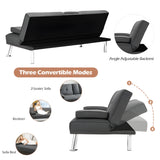 Costway Sofa Convertible Folding Futon with Adjustable Backrest in PU Leather New - HW66915BK