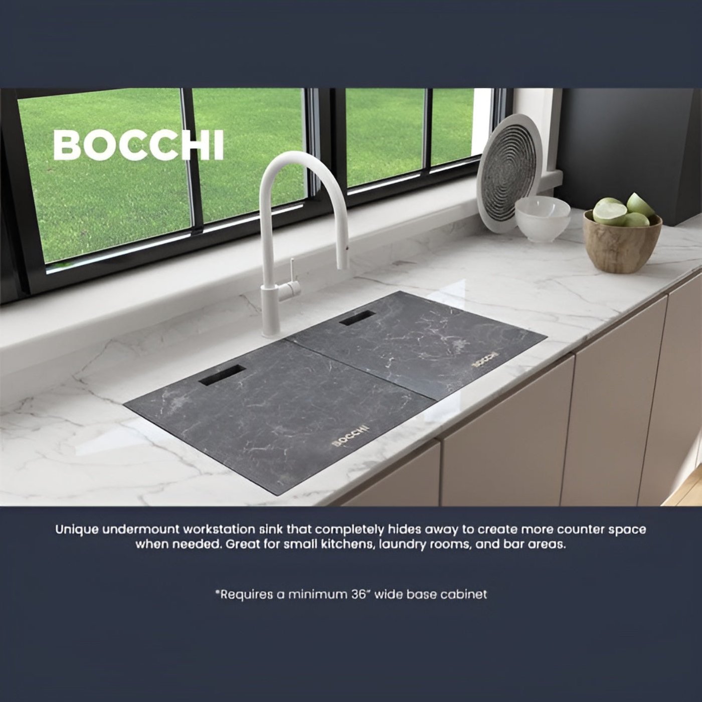 Bocchi 34" Undermount Double Bowl Composite Workstation Kitchen Sink with Covers in Metallic Black - 1618-505-0126HP