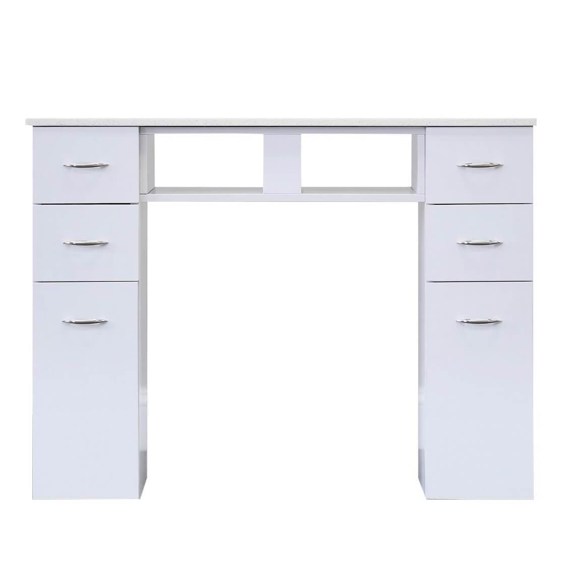 J&A MANICURE NAIL TABLE - SINGLE WHITE GRANITE TOP - DSP-J&A-NTBL-KM-TABLE-N104 SINGLE -BRN