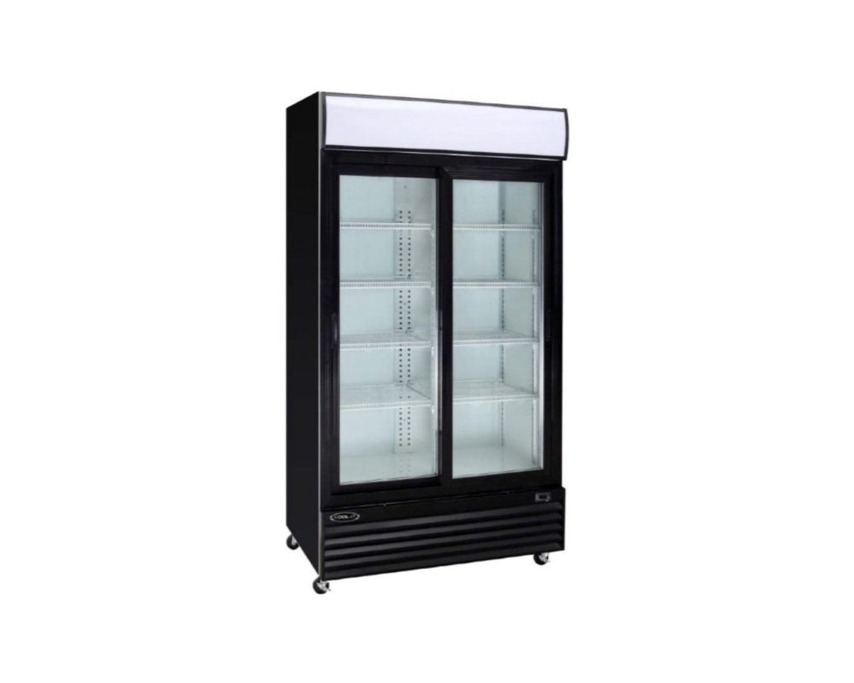 Kool-It KGM-36 | 45" Wide 2 Swing Door Black Merchandiser Refrigerator - KGM-36