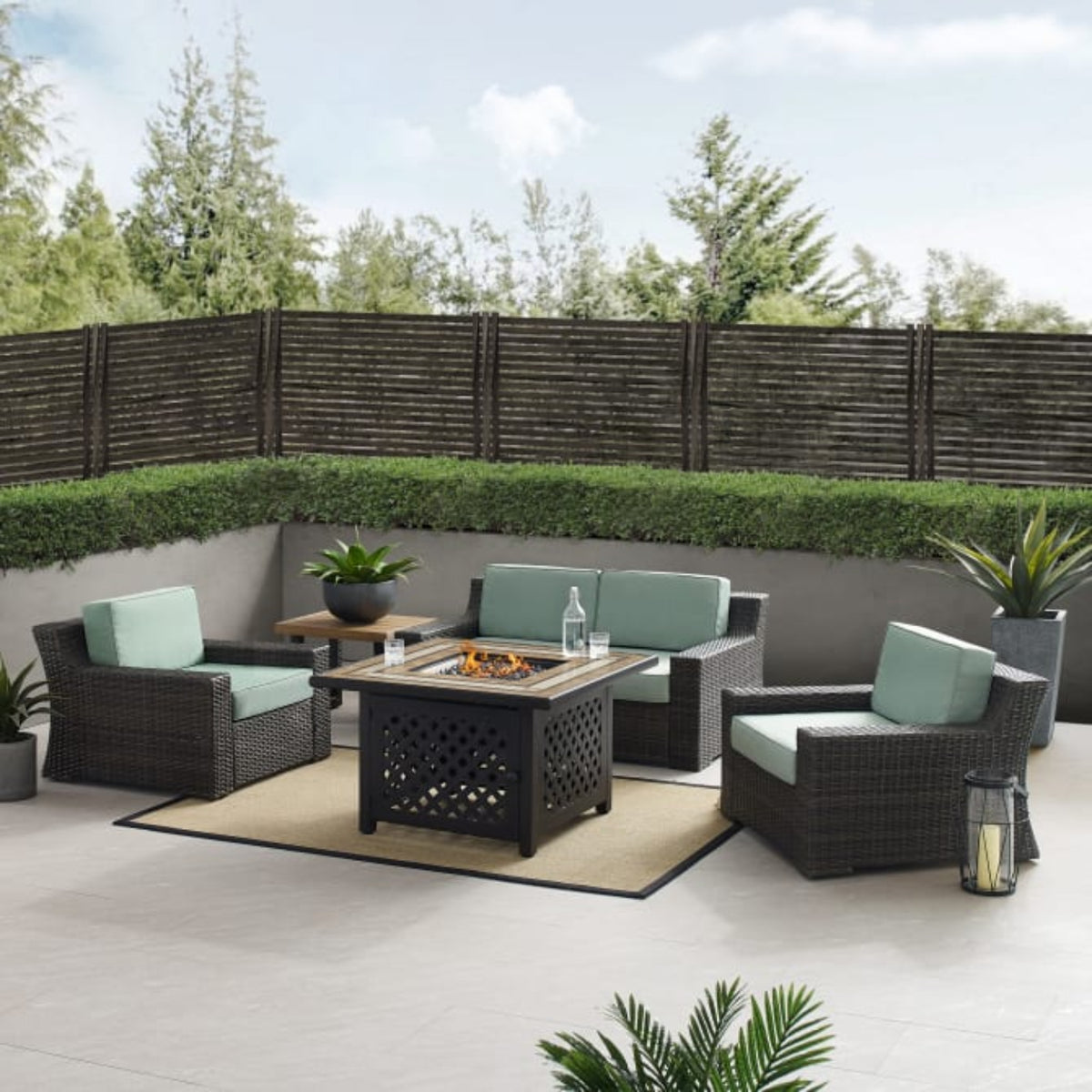 Crosley Beaufort 113.25 Inch 5pc Outdoor Wicker Conversation Set W/Fire Table Mist - KO70178BR