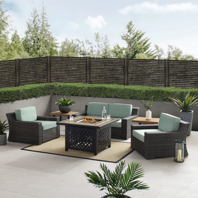 Crosley Beaufort 113.25 Inch 6pc Outdoor Wicker Conversation Set W/Fire Table Mist - KO70179BR