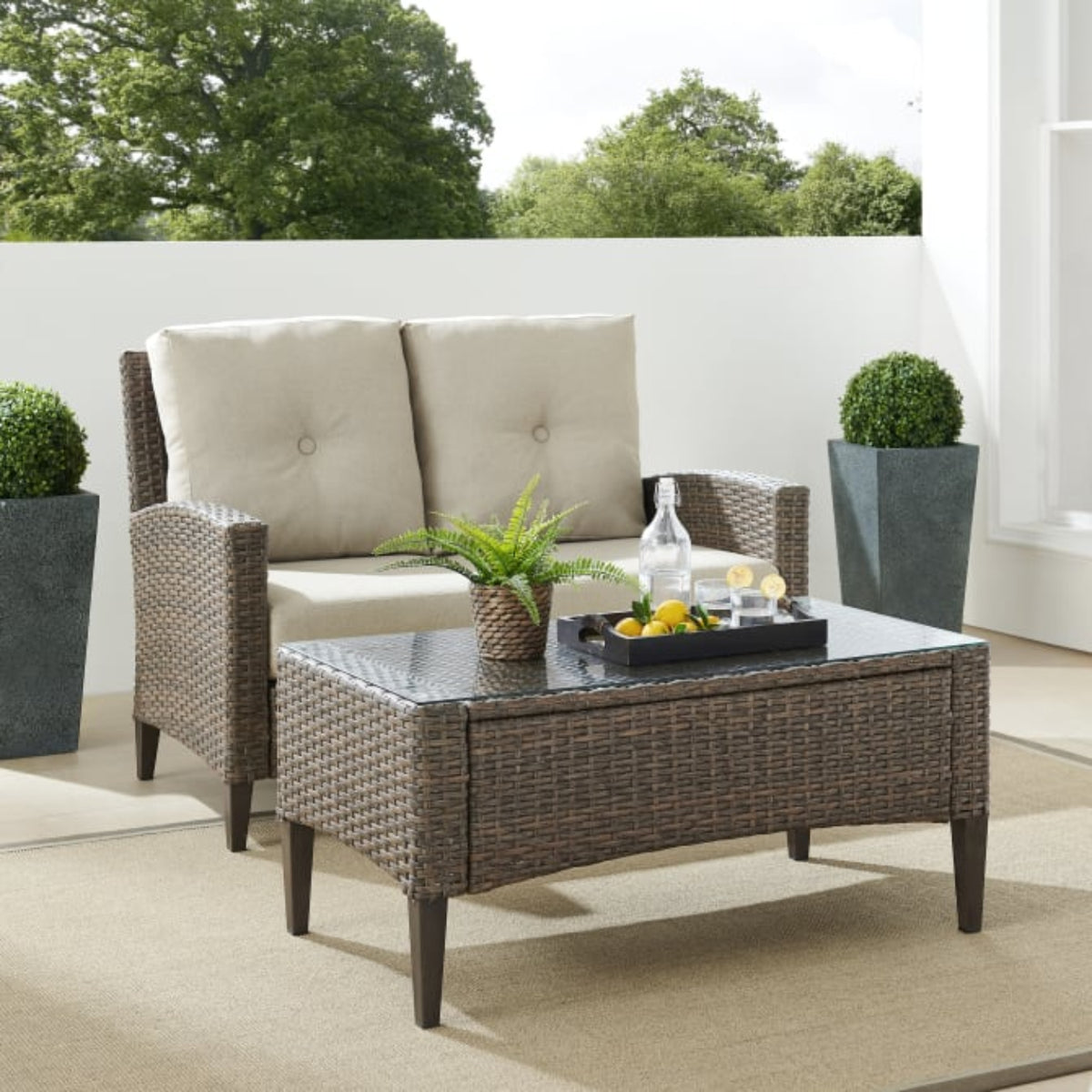 Crosley Rockport 53.25 Inch Outdoor Wicker 2pc High Back Conversation Set Oatmeal - KO70211LB-OL
