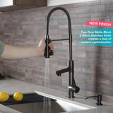 KRAUS Artec Pro 2-Function Commercial Style Pre-Rinse Kitchen Faucet with Matching Deck Plate in Matte Black/Black Stainless - KPF-1603MBSB-DP03SB