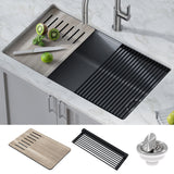 KRAUS Bellucci Workstation 33" Undermount Granite Composite Kitchen Sink in Metallic Gray with Accessories - KGUW2-33MGR
