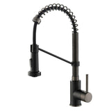 KRAUS Bolden 18-Inch Commercial Kitchen Faucet with Pull-Down Sprayhead in Matte Black/Black Stainless - KPF-1610MBSB