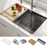 KRAUS Kore Workstation 30" Undermount 16 Gauge Single Bowl Stainless Steel Kitchen Sink with Accessories - KWU110-30