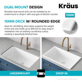 KRAUS Turino 30" Drop-In or Undermount Fireclay Kitchen Sink with Thick Mounting Deck in Gloss White - KFD1-30GWH