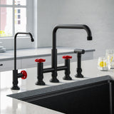 KRAUS Urbix Industrial Bridge Kitchen Faucet & Water Filter Faucet in Matte Black/Red - KPF-3125-FF-101MBRD