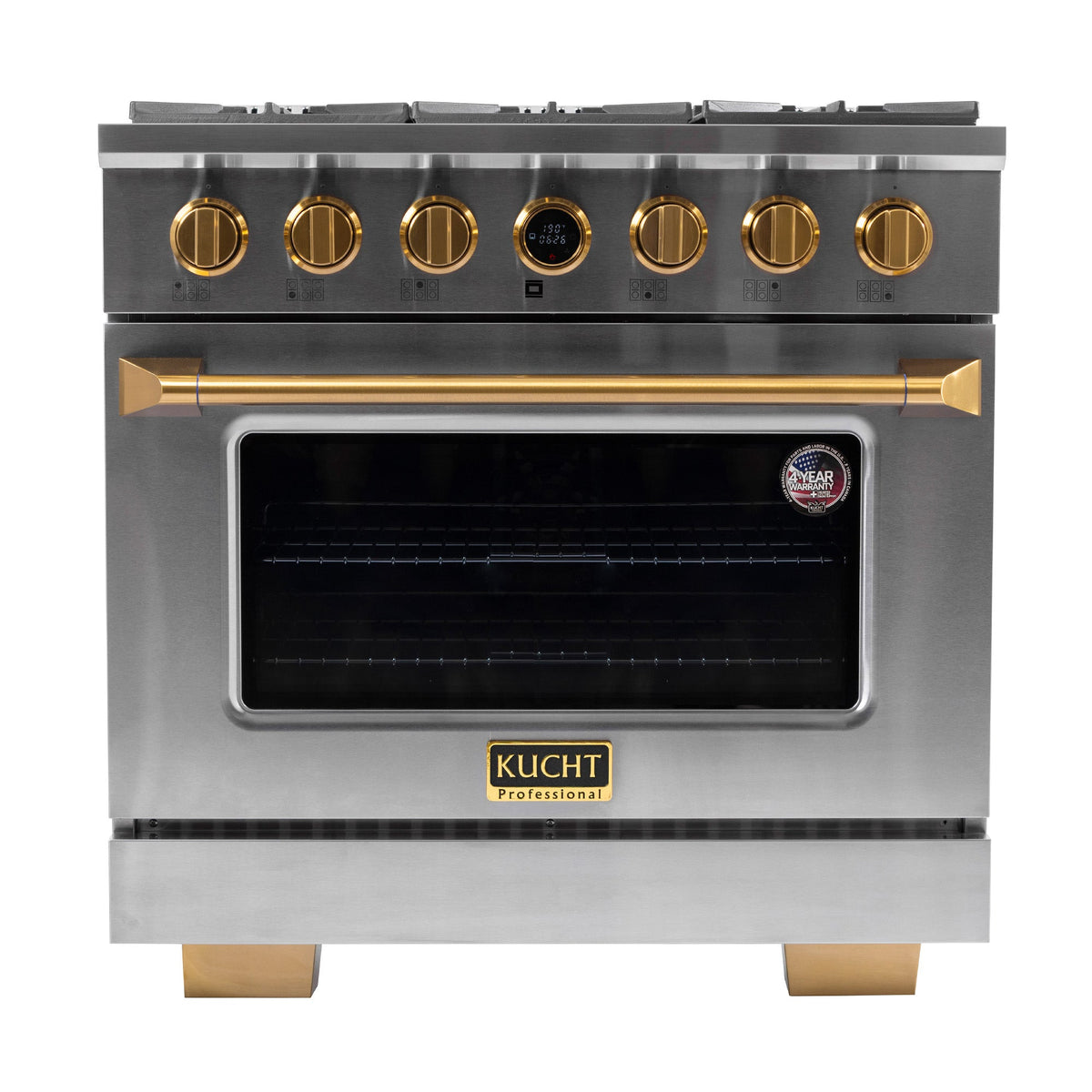 Kucht 36" 5.2 cu. ft. 6 Burner Propane Gas Dual Fuel Range in Stainless Steel with Gold Accents and Digita - KXP36-GL/LP