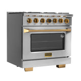 Kucht 36" 5.2 cu. ft. 6 Burner Propane Gas Dual Fuel Range in Stainless Steel with Gold Accents and Digita - KXP36-GL/LP
