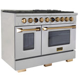 Kucht 48" 6.7 cu. ft. 8 Burner Natural Gas Dual Fuel Range in Stainless Steel with Gold Accents and Digital Thermostat - KXP48-GL