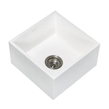 Kingston Brass Arcticstone 15 in. Undermount Solid-Surface Square Single Bowl Bar Sink with Drain, Matte White -GKUSA15158