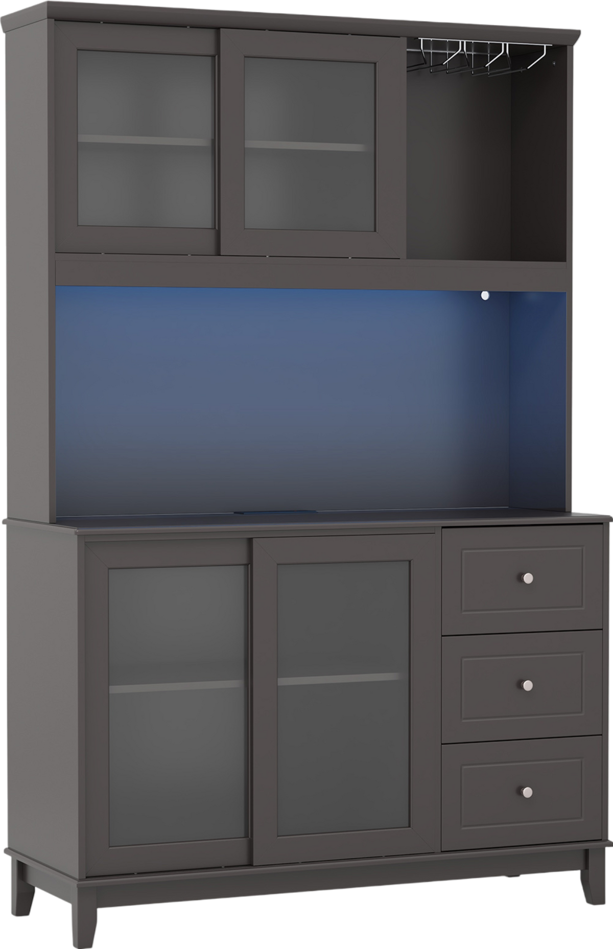 Costway Kitchen Pantry Storage Cabinet with LED Lights and Power Outlet New - JV11630US-CF+