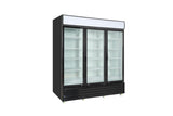 Kool-It KGM-75 | 78" Wide 3 Swing Door Black Merchandiser Refrigerator - KGM-75