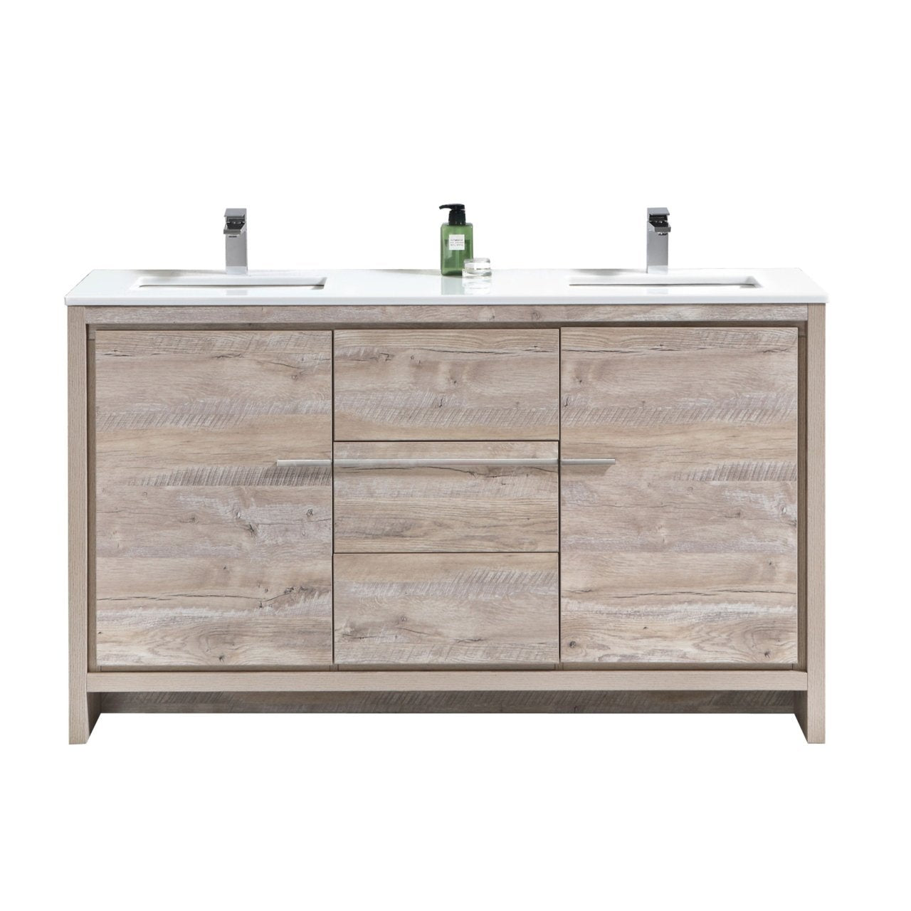 KubeBath Dolce 60 in. Freestanding Double Sink Modern Bathroom Vanity with White Quartz Counter-Top and Cabinet Color Options - AD660DGW