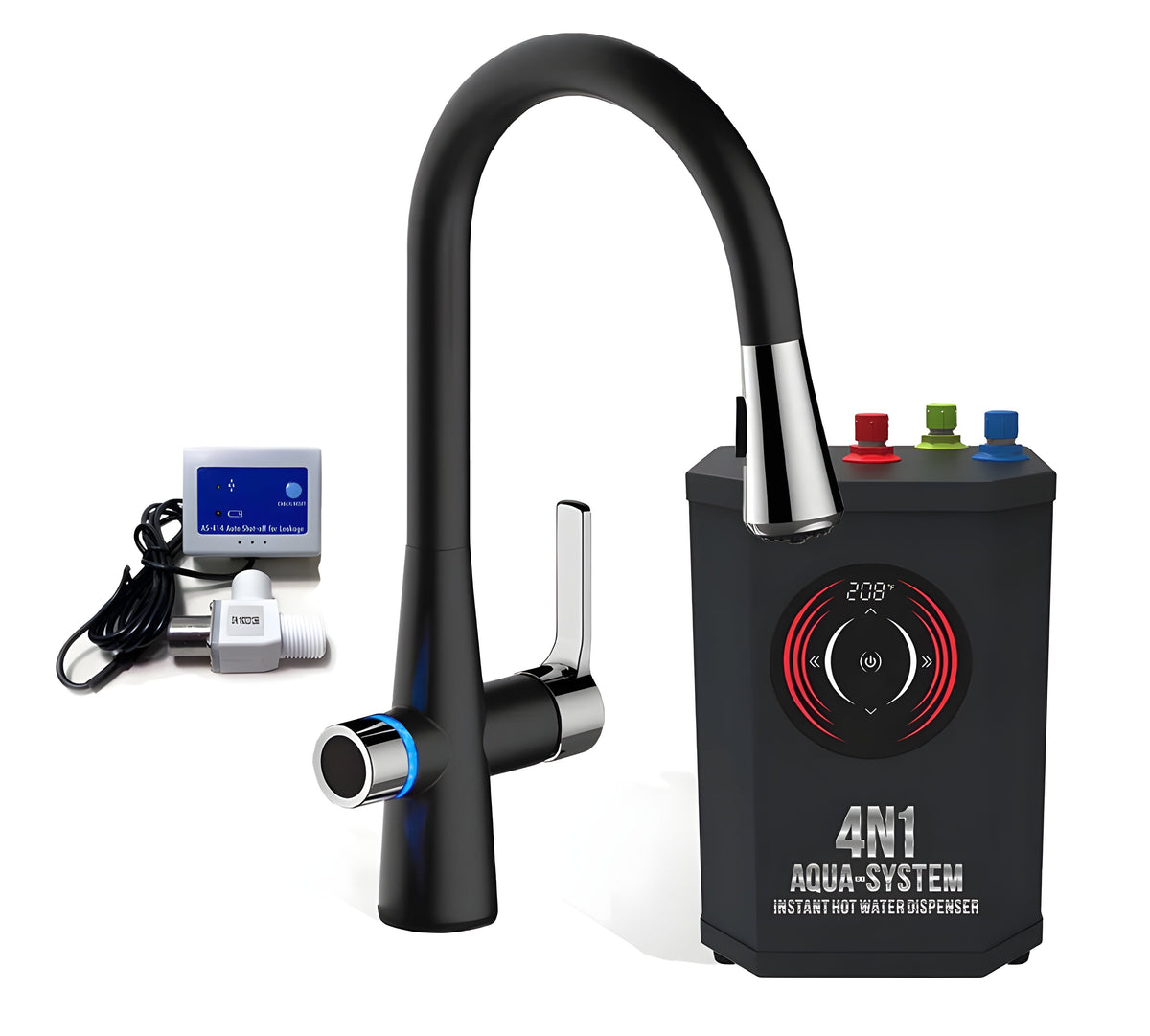 AquaNuTech 4N1 Aqua-System Faucet with Hot Water Dispenser and Leak Detector New - 4N1AS-CH