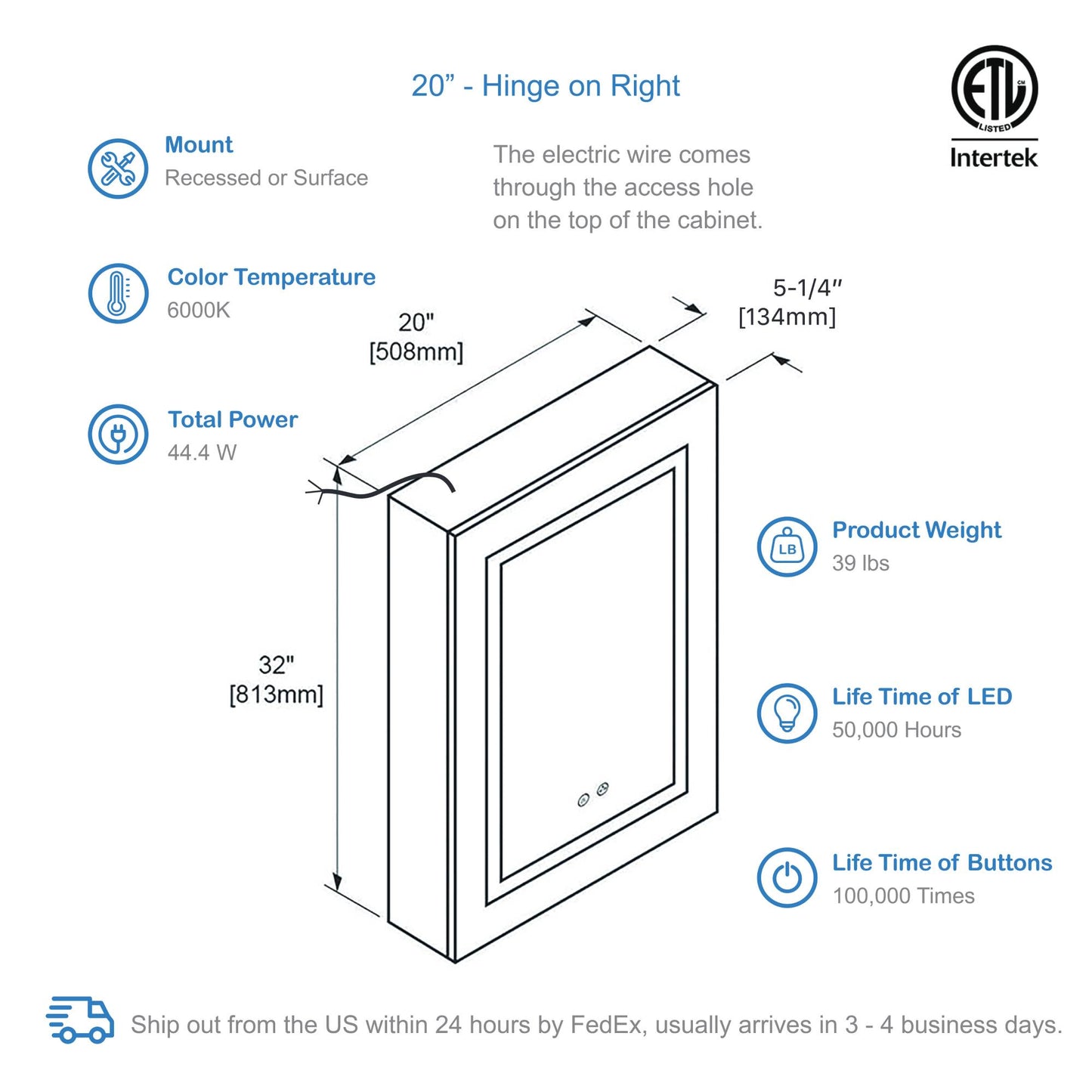 Blossom Vega – 20 Inches LED Medicine Cabinet - MCL4 2032L