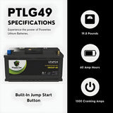 PowerTex 2023 Ram 1500 V6 3.0LReplacement Car Battery BCI Group 49 Lithium LiFePO4 Automotive Powertex Battery - PTLG49-014